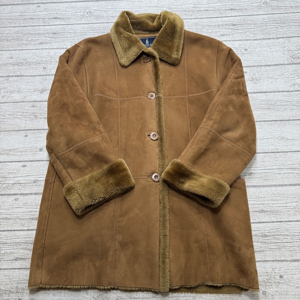 London Fog Coat Women's Medium Petite Brown Molly Faux Suede Fur Lined Outdoor